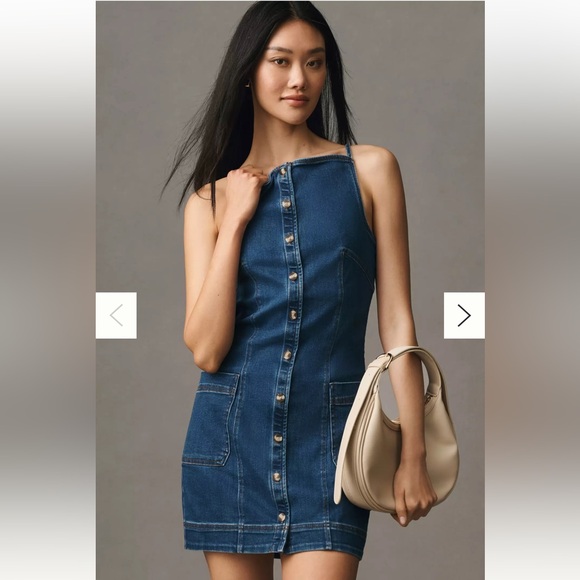 Maeve by Anthropologie High Square-Neck Button-Front Denim Mini Dress Size S - Picture 4 of 15